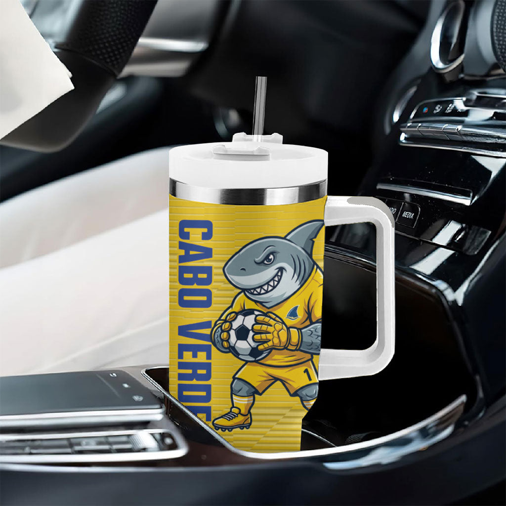 Cabo Verde Football 2026 Custom Tumbler With Handle Tubaroes Azuis Goalkeeper Yellow Jersey