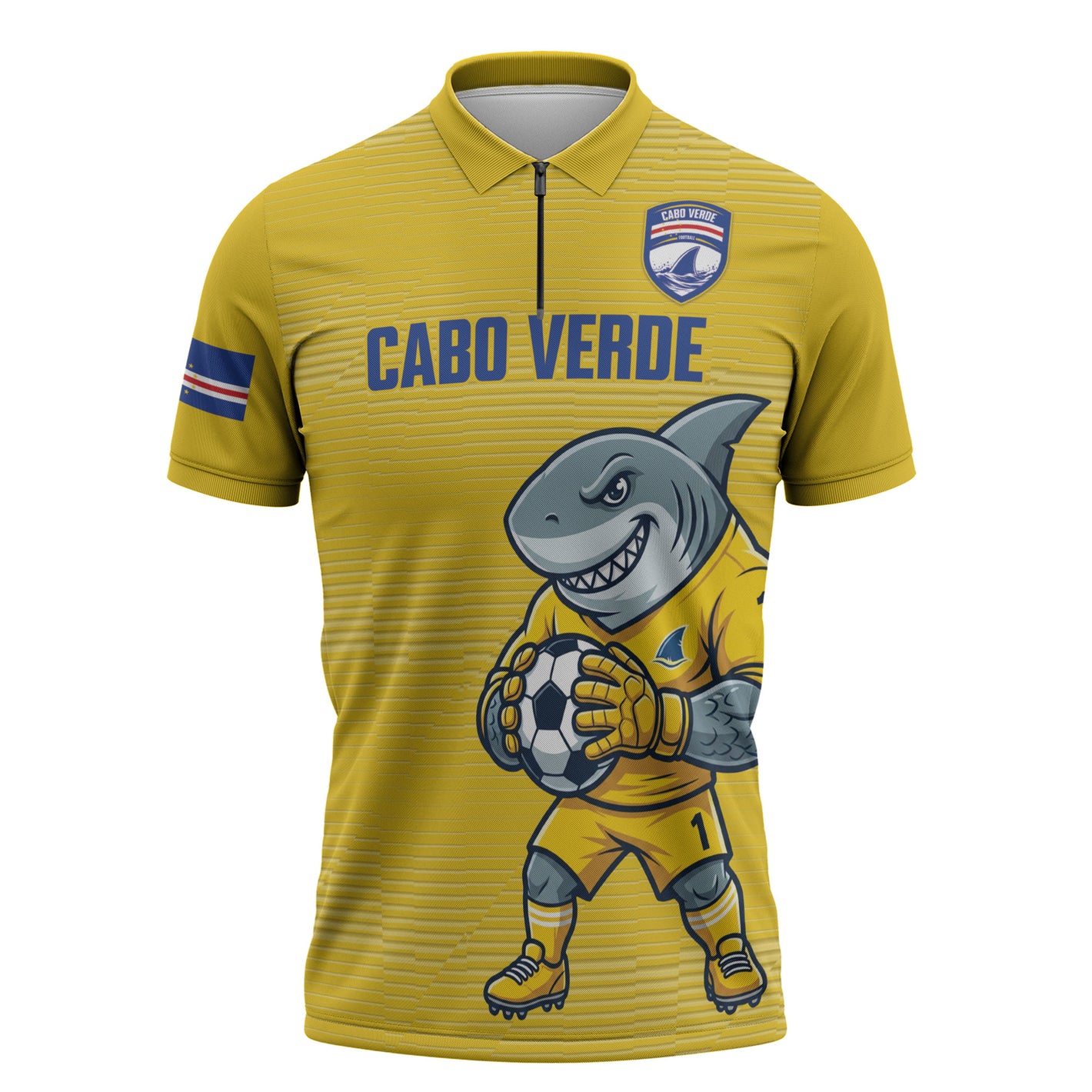 Cabo Verde Football 2026 Custom Zipper Polo Shirt Tubaroes Azuis Goalkeeper Yellow Jersey