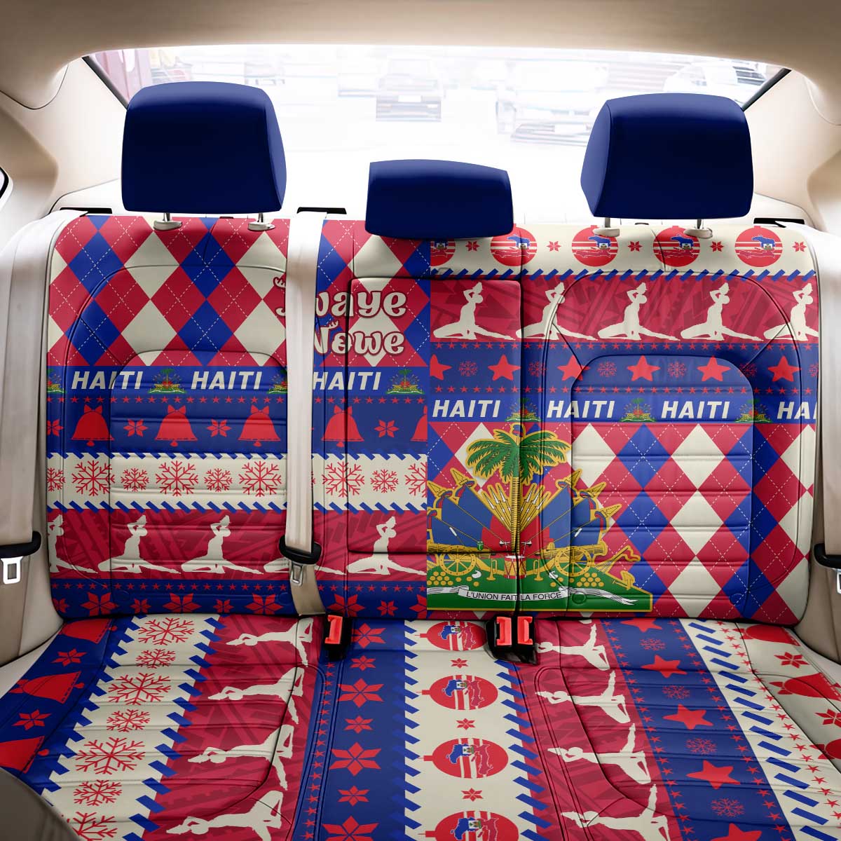 Afro Haiti Christmas Back Car Seat Cover Jwaye Nowe Neg Marron With Coat Of Arms - African Pride