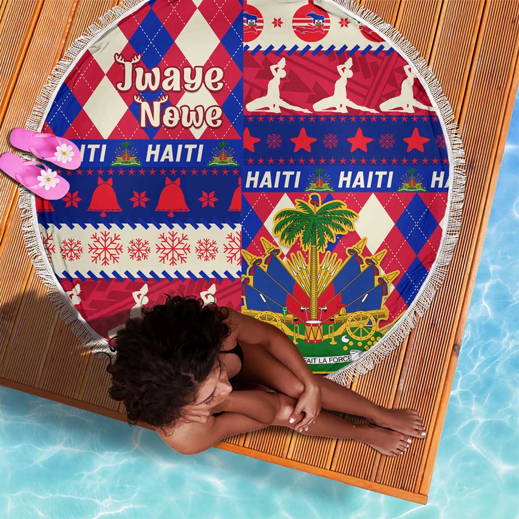 Afro Haiti Christmas Beach Blanket Jwaye Nowe Neg Marron With Coat Of Arms - African Pride
