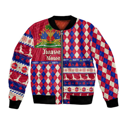 Afro Haiti Christmas Bomber Jacket Jwaye Nowe Neg Marron With Coat Of Arms - African Pride