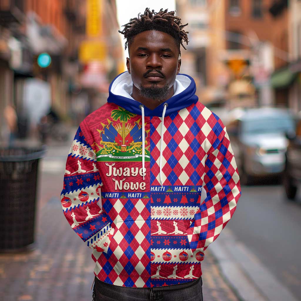 Afro Haiti Christmas Hoodie Jwaye Nowe Neg Marron With Coat Of Arms - African Pride