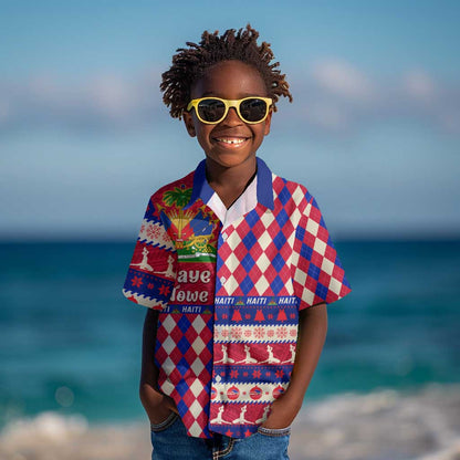 Afro Haiti Christmas Kid Hawaiian Shirt Jwaye Nowe Neg Marron With Coat Of Arms - African Pride