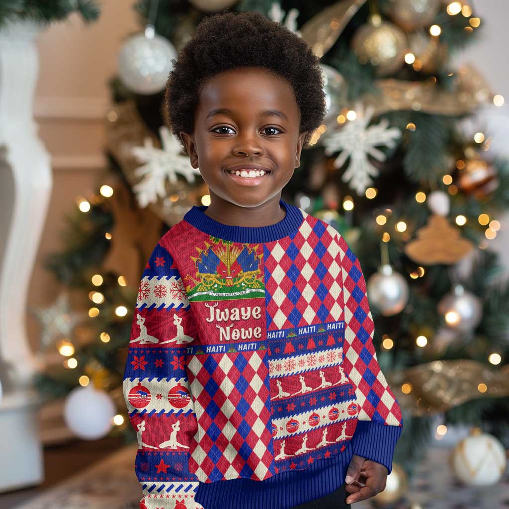 Afro Haiti Christmas Kid Ugly Christmas Sweater Jwaye Nowe Neg Marron With Coat Of Arms - African Pride