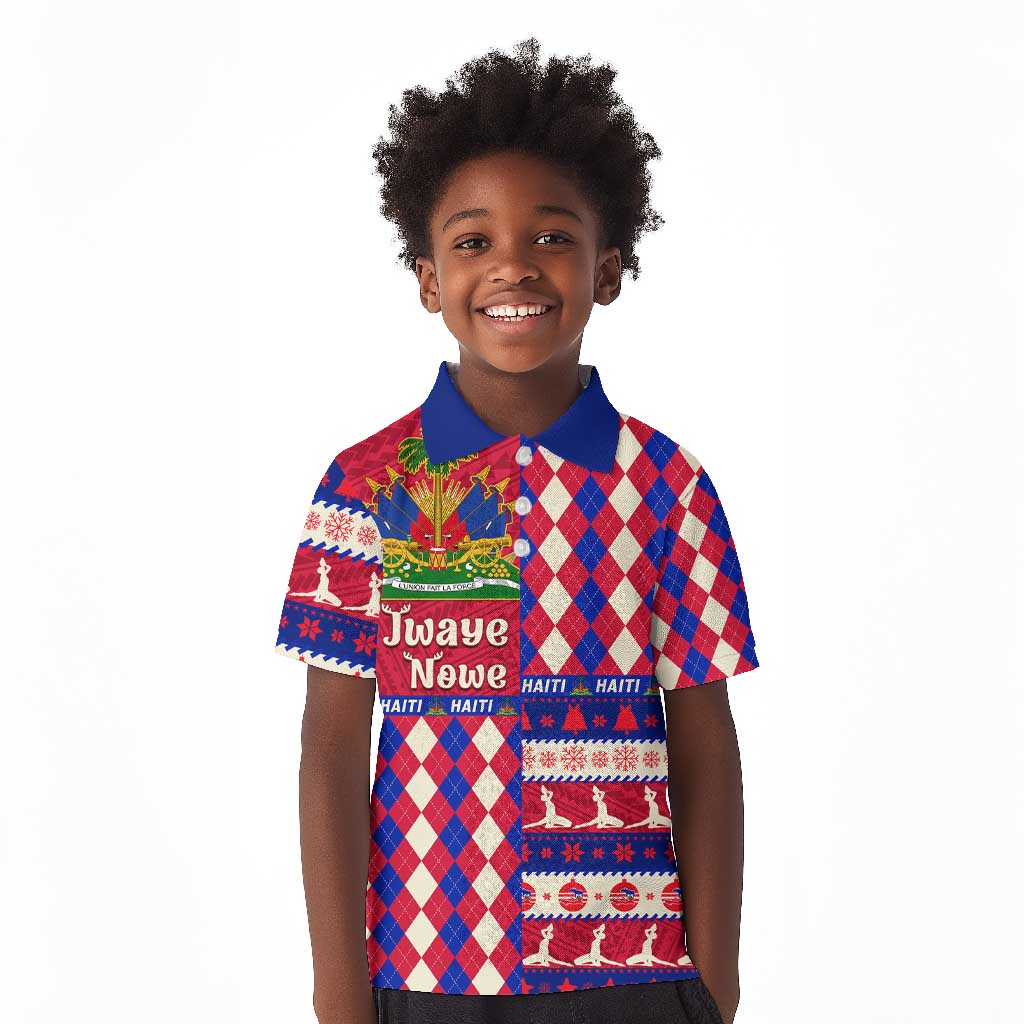 Afro Haiti Christmas Kid Polo Shirt Jwaye Nowe Neg Marron With Coat Of Arms - African Pride