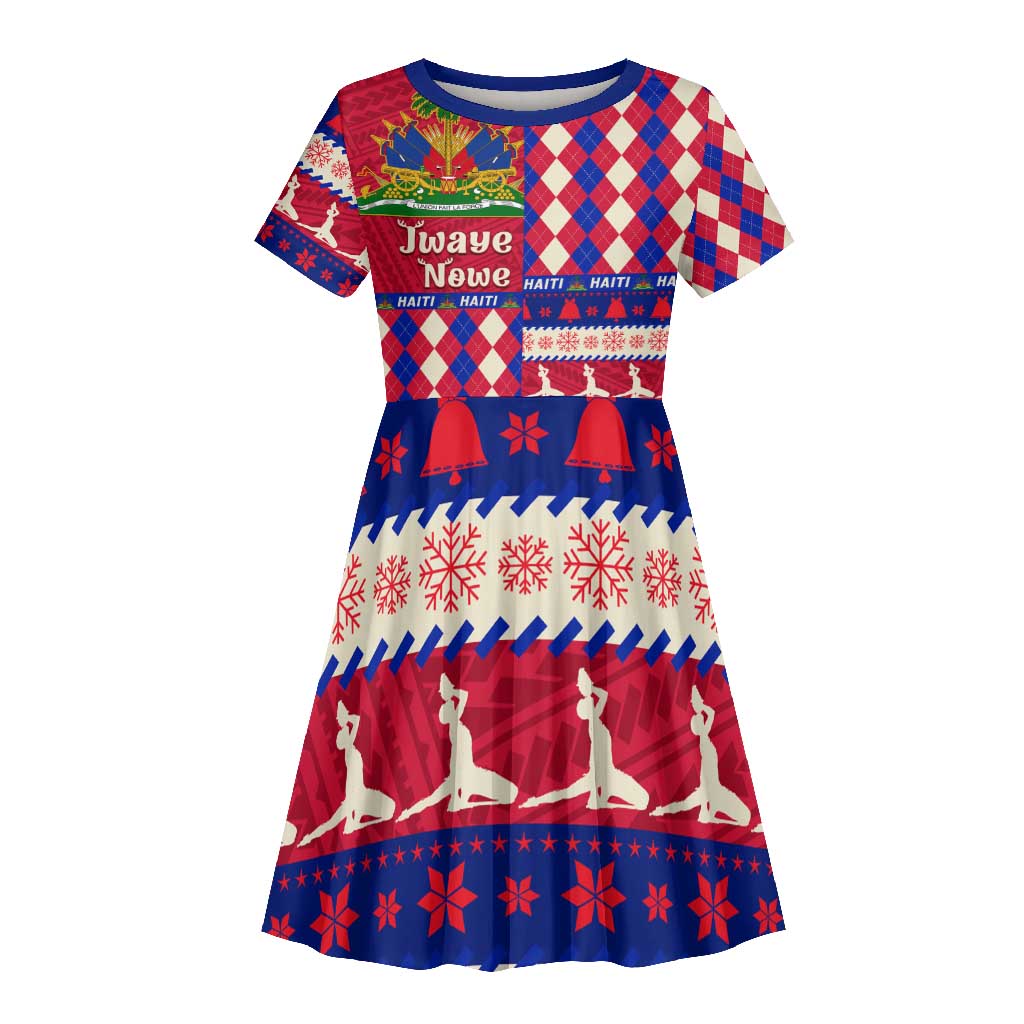 Afro Haiti Christmas Kid Short Sleeve Dress Jwaye Nowe Neg Marron With Coat Of Arms - African Pride