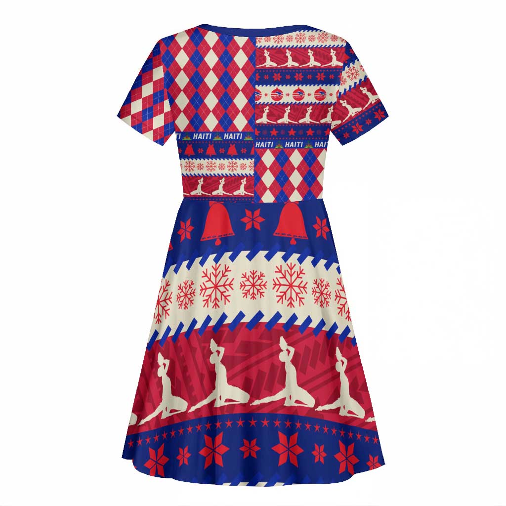 Afro Haiti Christmas Kid Short Sleeve Dress Jwaye Nowe Neg Marron With Coat Of Arms - African Pride