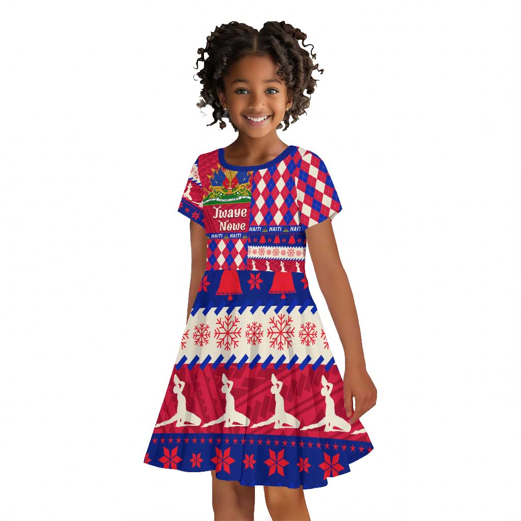 Afro Haiti Christmas Kid Short Sleeve Dress Jwaye Nowe Neg Marron With Coat Of Arms - African Pride