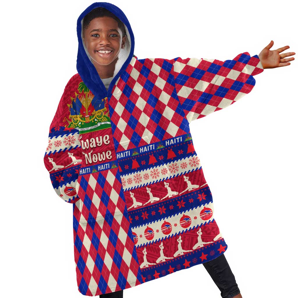 Afro Haiti Christmas Kid Wearable Blanket Hoodie Jwaye Nowe Neg Marron With Coat Of Arms - African Pride
