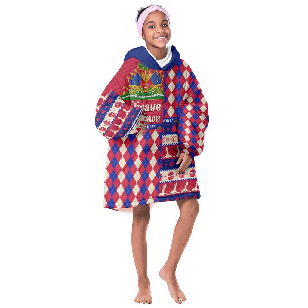 Afro Haiti Christmas Kid Wearable Blanket Hoodie Jwaye Nowe Neg Marron With Coat Of Arms - African Pride