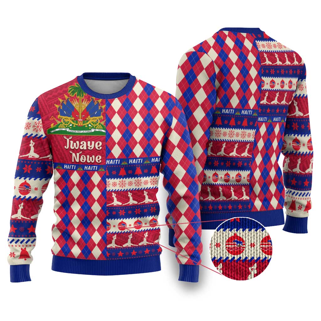 Afro Haiti Christmas Ugly Christmas Sweater Jwaye Nowe Neg Marron With Coat Of Arms - African Pride
