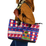 Afro Haiti Christmas Leather Tote Bag Jwaye Nowe Neg Marron With Coat Of Arms - African Pride