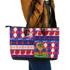 Afro Haiti Christmas Leather Tote Bag Jwaye Nowe Neg Marron With Coat Of Arms - African Pride