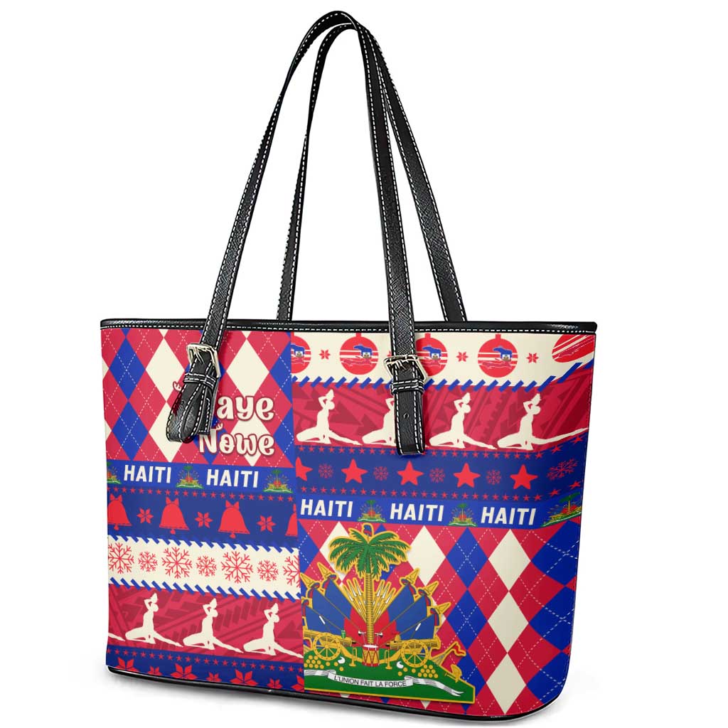 Afro Haiti Christmas Leather Tote Bag Jwaye Nowe Neg Marron With Coat Of Arms - African Pride