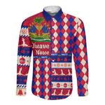 Afro Haiti Christmas Long Sleeve Button Shirt Jwaye Nowe Neg Marron With Coat Of Arms - African Pride