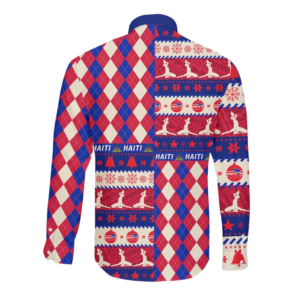 Afro Haiti Christmas Long Sleeve Button Shirt Jwaye Nowe Neg Marron With Coat Of Arms - African Pride
