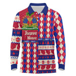 Afro Haiti Christmas Long Sleeve Polo Shirt Jwaye Nowe Neg Marron With Coat Of Arms - African Pride