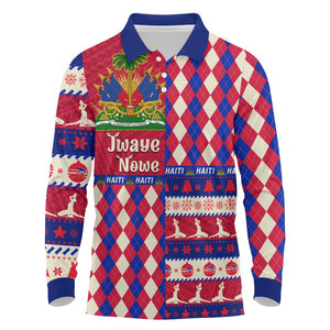 Afro Haiti Christmas Long Sleeve Polo Shirt Jwaye Nowe Neg Marron With Coat Of Arms - African Pride