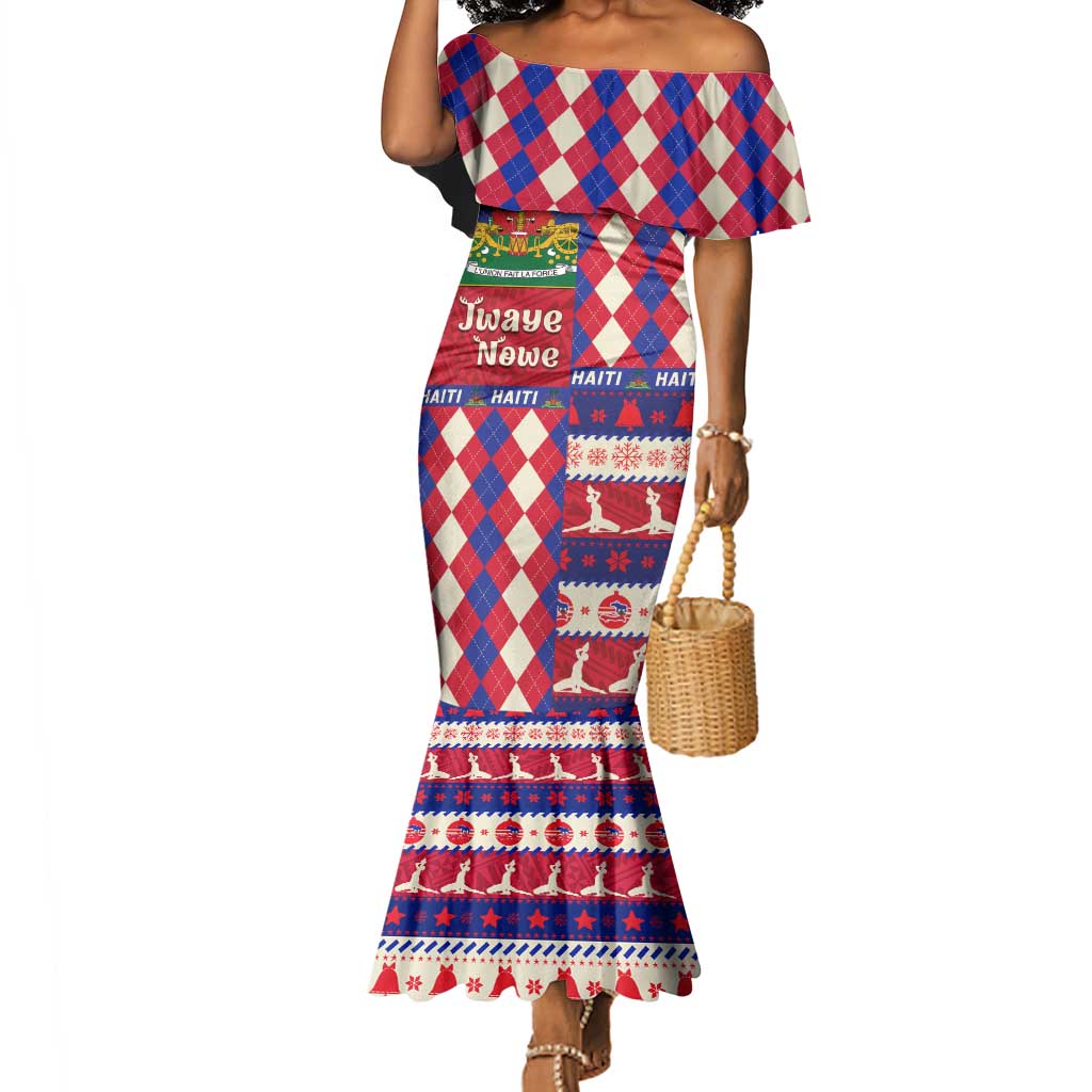 Afro Haiti Christmas Mermaid Dress Jwaye Nowe Neg Marron With Coat Of Arms - African Pride