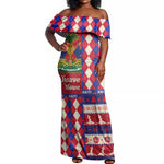 Afro Haiti Christmas Off Shoulder Maxi Dress Jwaye Nowe Neg Marron With Coat Of Arms - African Pride
