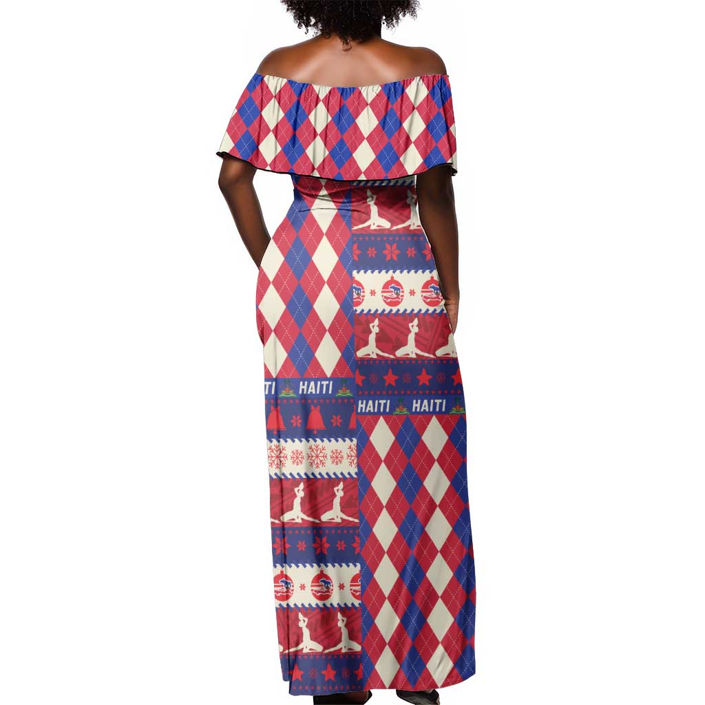 Afro Haiti Christmas Off Shoulder Maxi Dress Jwaye Nowe Neg Marron With Coat Of Arms - African Pride