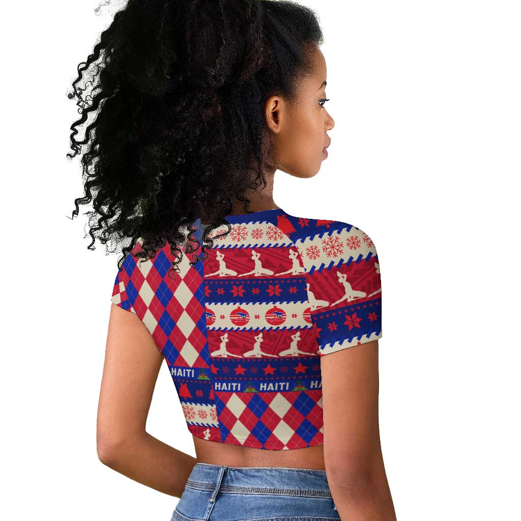 Afro Haiti Christmas Raglan Cropped T shirt Jwaye Nowe Neg Marron With Coat Of Arms - African Pride