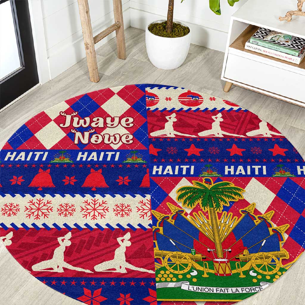 Afro Haiti Christmas Round Carpet Jwaye Nowe Neg Marron With Coat Of Arms - African Pride