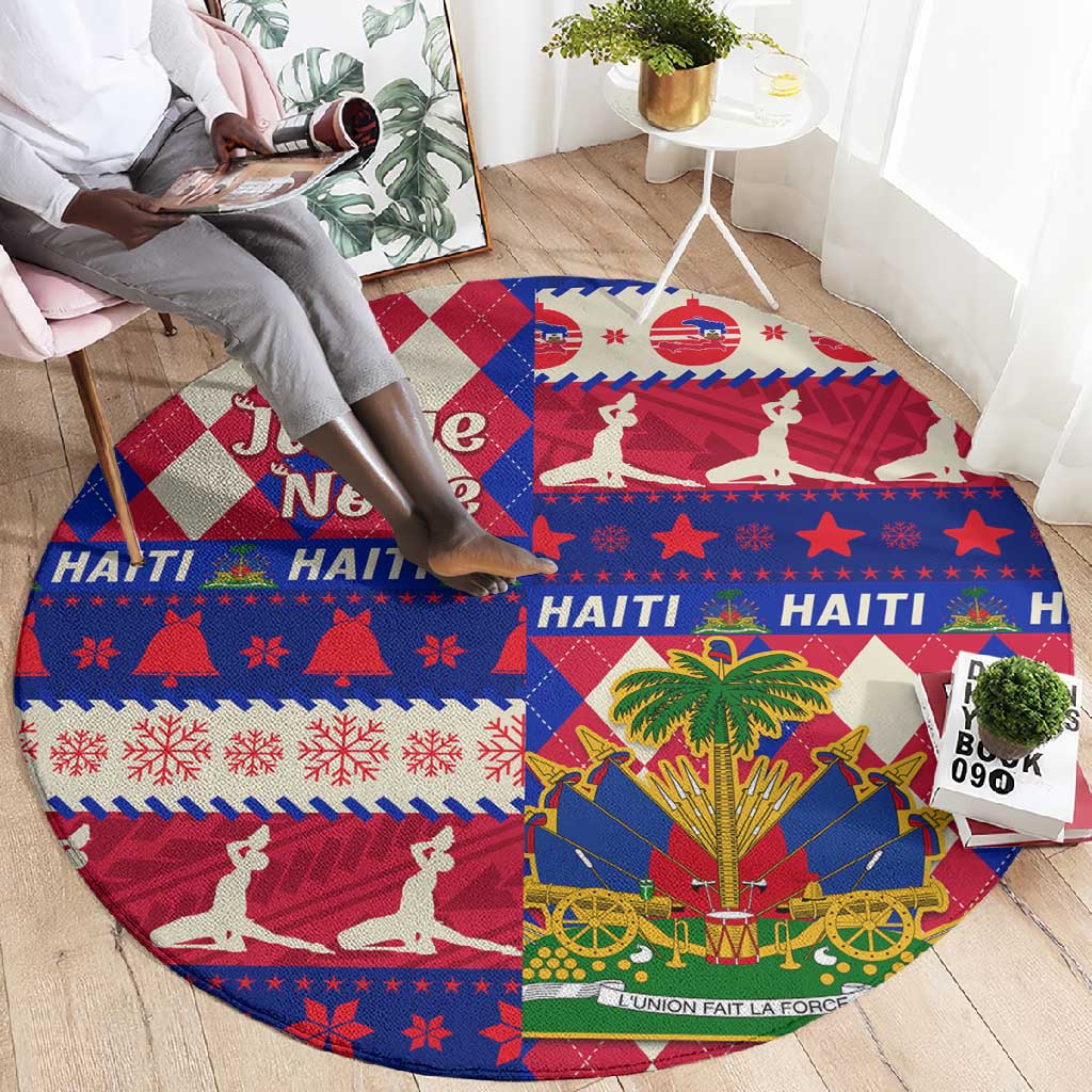 Afro Haiti Christmas Round Carpet Jwaye Nowe Neg Marron With Coat Of Arms - African Pride