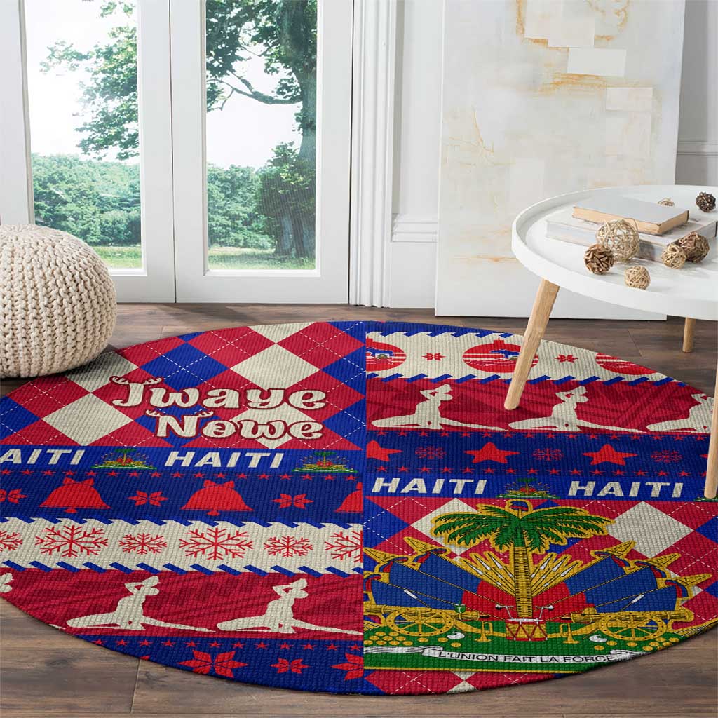 Afro Haiti Christmas Round Carpet Jwaye Nowe Neg Marron With Coat Of Arms - African Pride