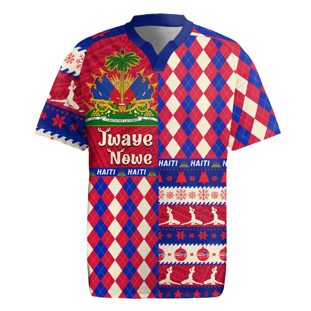 Afro Haiti Christmas Rugby Jersey Jwaye Nowe Neg Marron With Coat Of Arms - African Pride