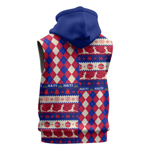 Afro Haiti Christmas Sleeveless Hoodie Jwaye Nowe Neg Marron With Coat Of Arms - African Pride