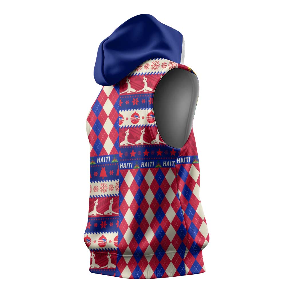 Afro Haiti Christmas Sleeveless Hoodie Jwaye Nowe Neg Marron With Coat Of Arms - African Pride