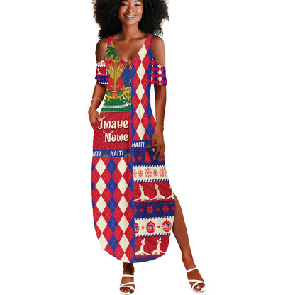 Afro Haiti Christmas Summer Maxi Dress Jwaye Nowe Neg Marron With Coat Of Arms - African Pride