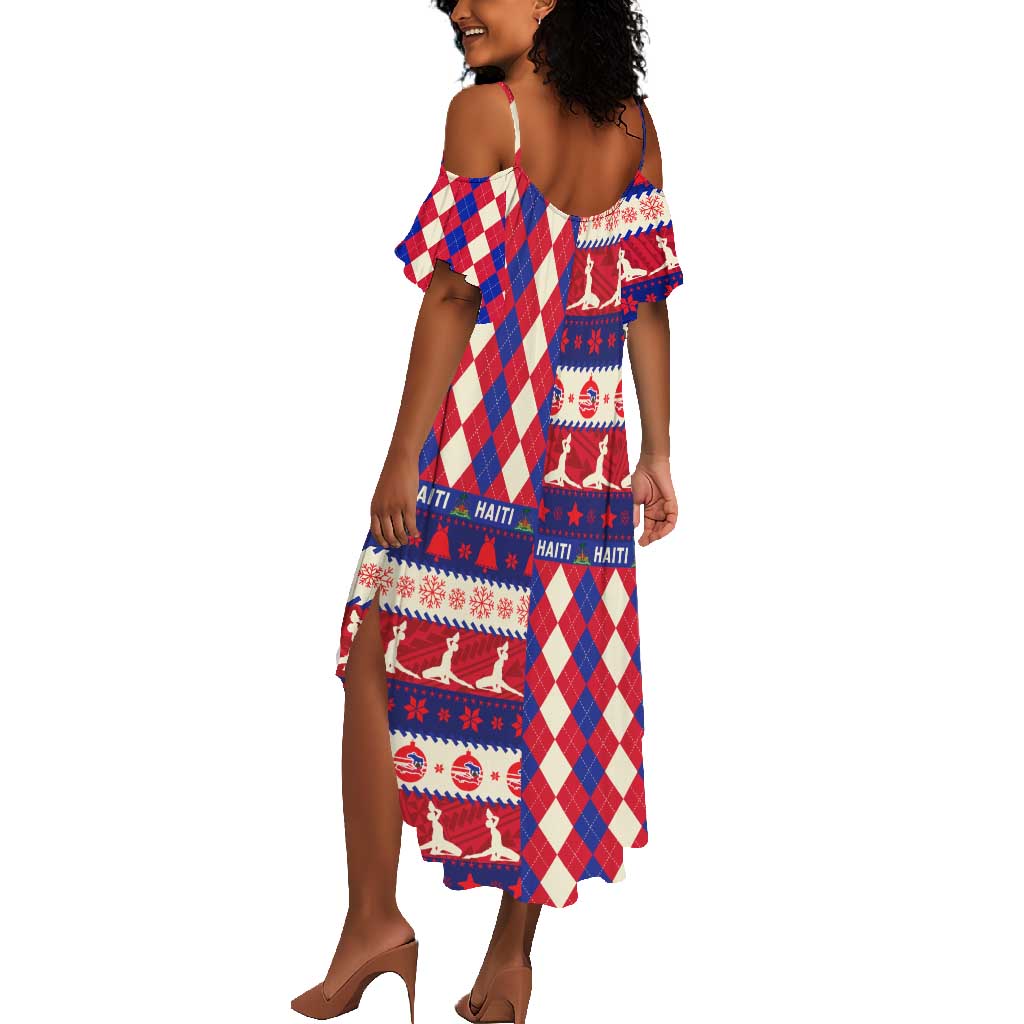 Afro Haiti Christmas Summer Maxi Dress Jwaye Nowe Neg Marron With Coat Of Arms - African Pride