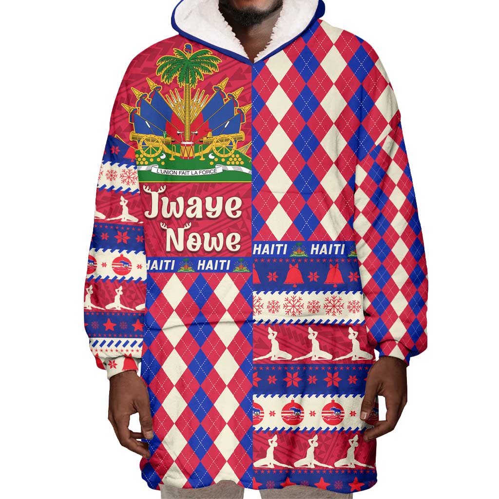 Afro Haiti Christmas Wearable Blanket Hoodie Jwaye Nowe Neg Marron With Coat Of Arms - African Pride