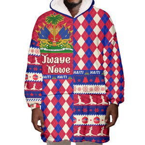 Afro Haiti Christmas Wearable Blanket Hoodie Jwaye Nowe Neg Marron With Coat Of Arms - African Pride