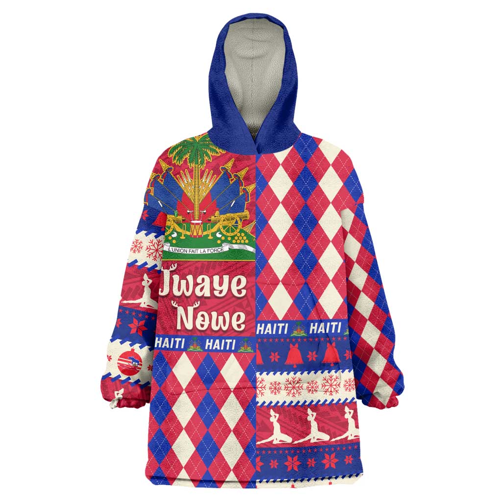 Afro Haiti Christmas Wearable Blanket Hoodie Jwaye Nowe Neg Marron With Coat Of Arms - African Pride