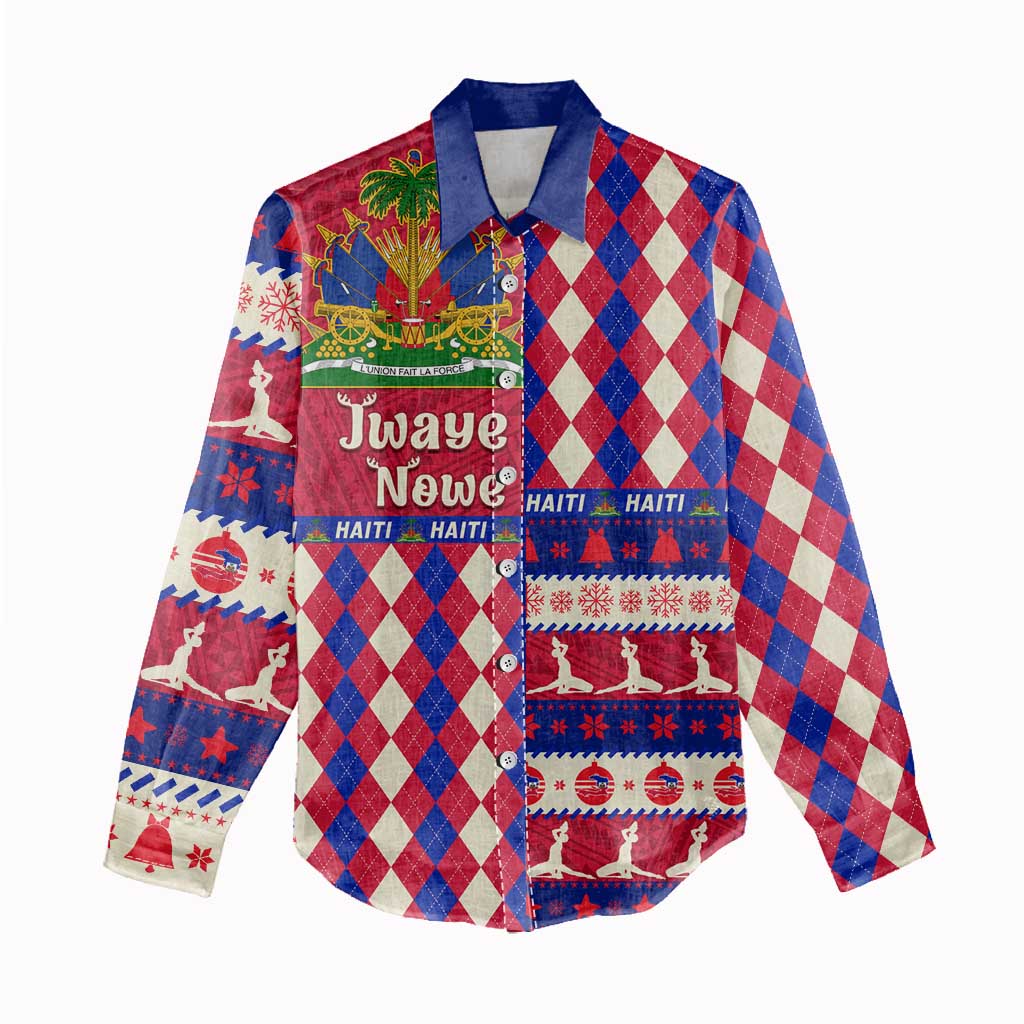 Afro Haiti Christmas Women Casual Shirt Jwaye Nowe Neg Marron With Coat Of Arms - African Pride