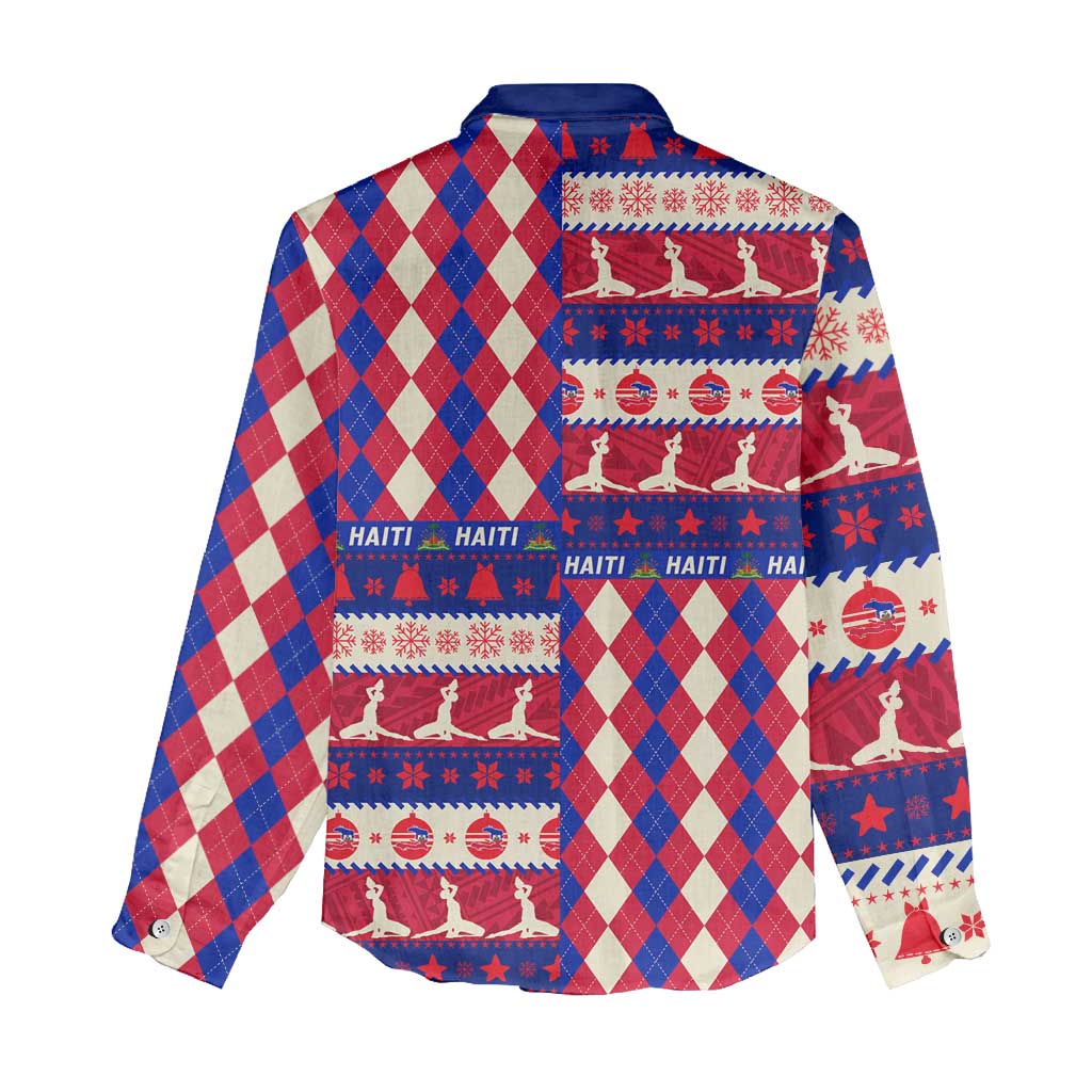 Afro Haiti Christmas Women Casual Shirt Jwaye Nowe Neg Marron With Coat Of Arms - African Pride