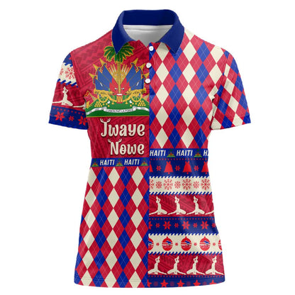 Afro Haiti Christmas Women Polo Shirt Jwaye Nowe Neg Marron With Coat Of Arms - African Pride