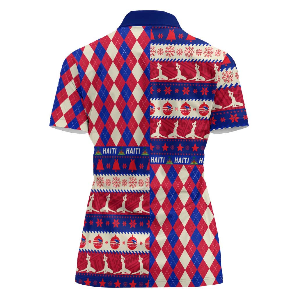 Afro Haiti Christmas Women Polo Shirt Jwaye Nowe Neg Marron With Coat Of Arms - African Pride