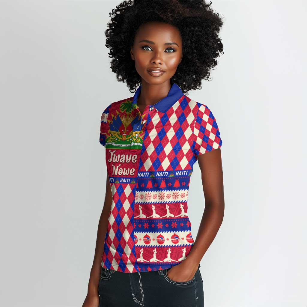 Afro Haiti Christmas Women Polo Shirt Jwaye Nowe Neg Marron With Coat Of Arms - African Pride