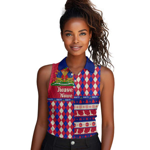 Afro Haiti Christmas Women Sleeveless Polo Shirt Jwaye Nowe Neg Marron With Coat Of Arms - African Pride