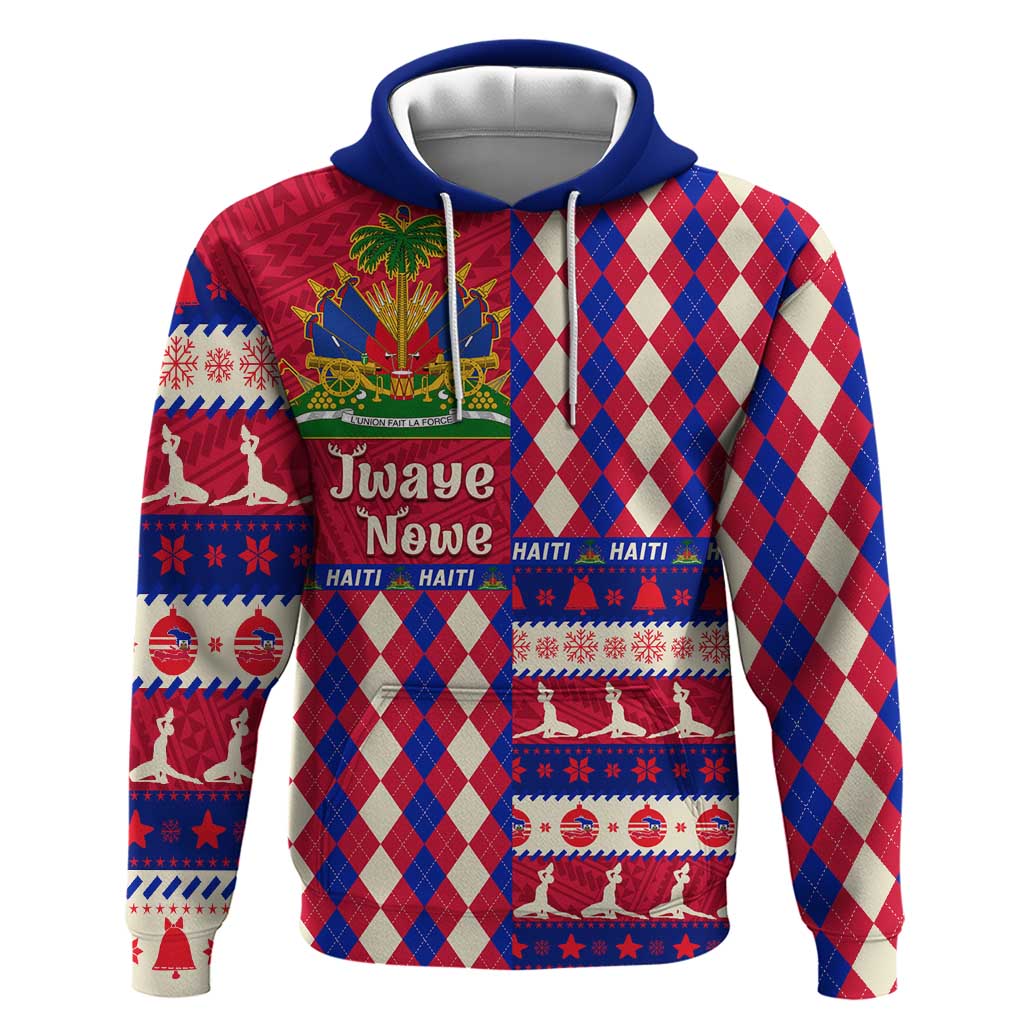 Afro Haiti Christmas Zip Hoodie Jwaye Nowe Neg Marron With Coat Of Arms - African Pride