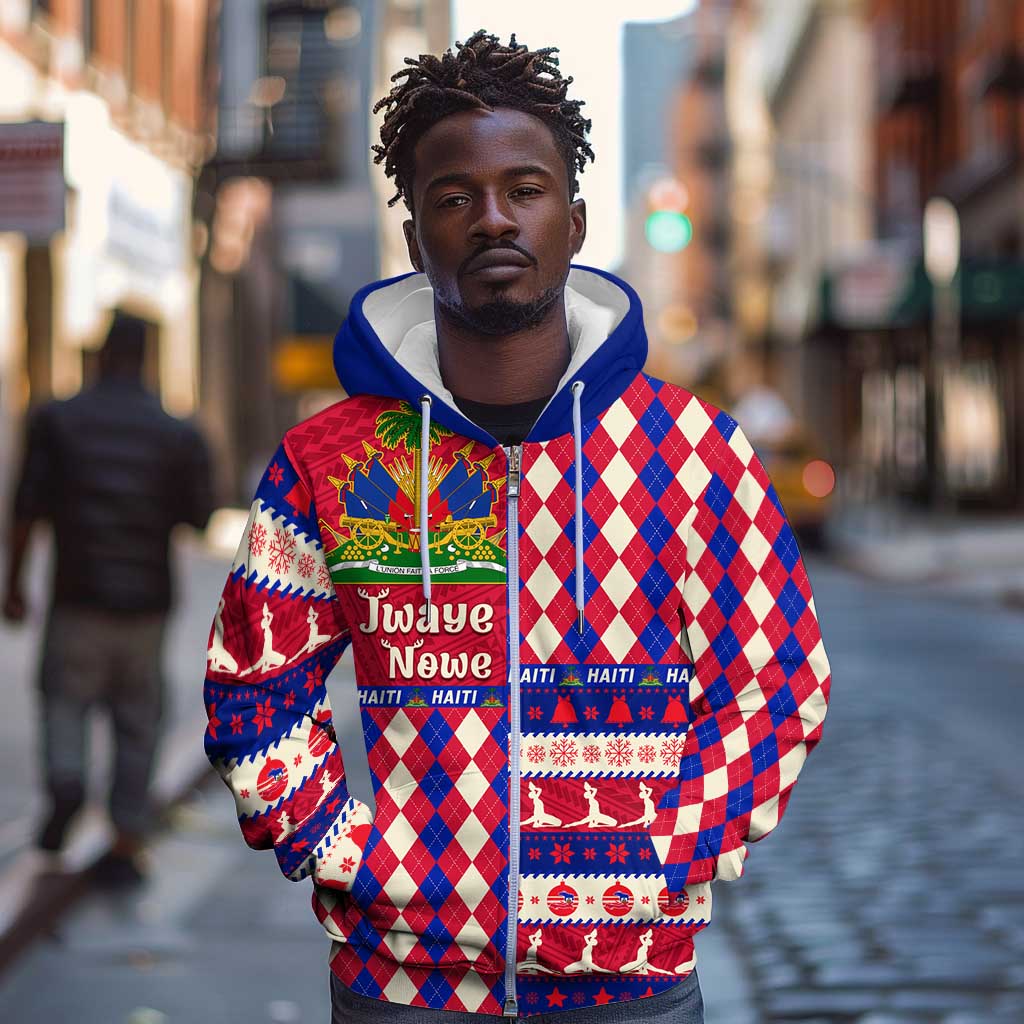 Afro Haiti Christmas Zip Hoodie Jwaye Nowe Neg Marron With Coat Of Arms - African Pride