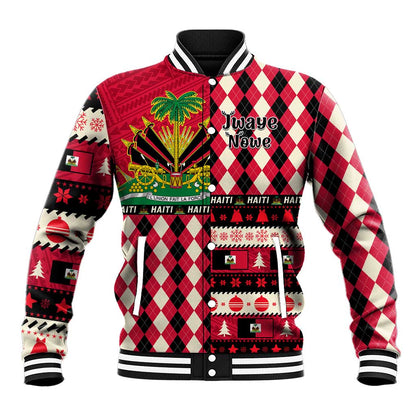 Afro Haiti 1964 Christmas Baseball Jacket Jwaye Nowe Neg Marron With Coat Of Arms - African Pride