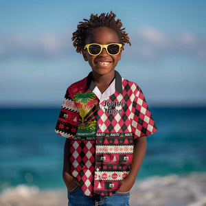 Afro Haiti 1964 Christmas Kid Hawaiian Shirt Jwaye Nowe Neg Marron With Coat Of Arms - African Pride