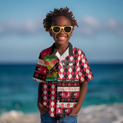 Afro Haiti 1964 Christmas Kid Hawaiian Shirt Jwaye Nowe Neg Marron With Coat Of Arms - African Pride