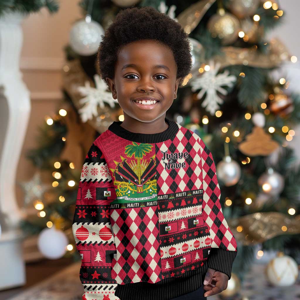 Afro Haiti Christmas 1964 Christmas Kid Ugly Christmas Sweater Jwaye Nowe Neg Marron With Coat Of Arms - African Pride