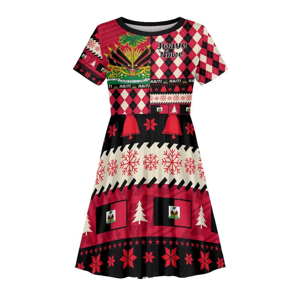 Afro Haiti 1964 Christmas Kid Short Sleeve Dress Jwaye Nowe Neg Marron With Coat Of Arms - African Pride